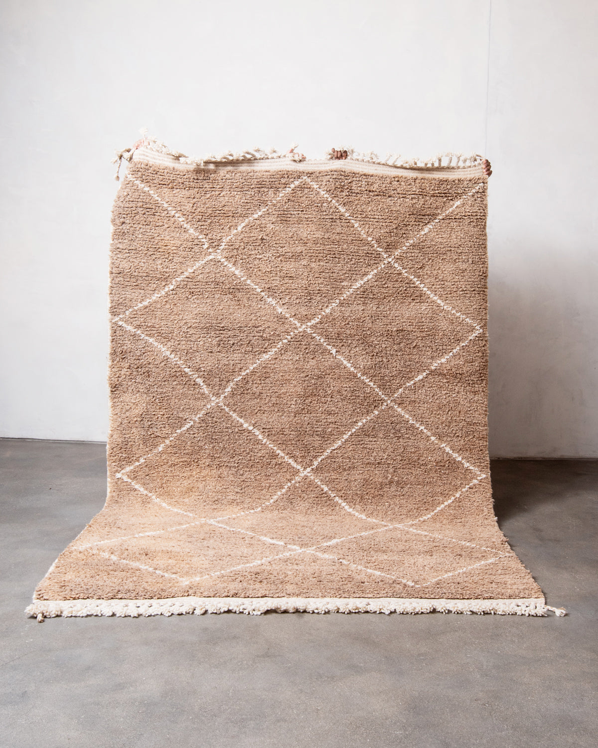 Modern, designer, handcrafted Berber rug from Morocco. Beniourain carpet with beautiful colours and patterns and fluffy wool texture.